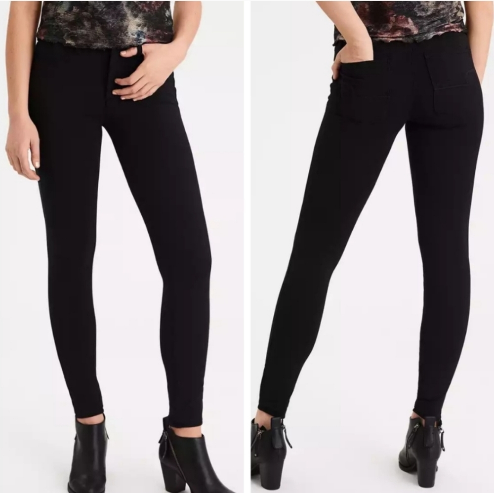 AMERICAN EAGLE Black Knit Jegging Cotton Blend Low Rise 00 SHORT NWT AE
